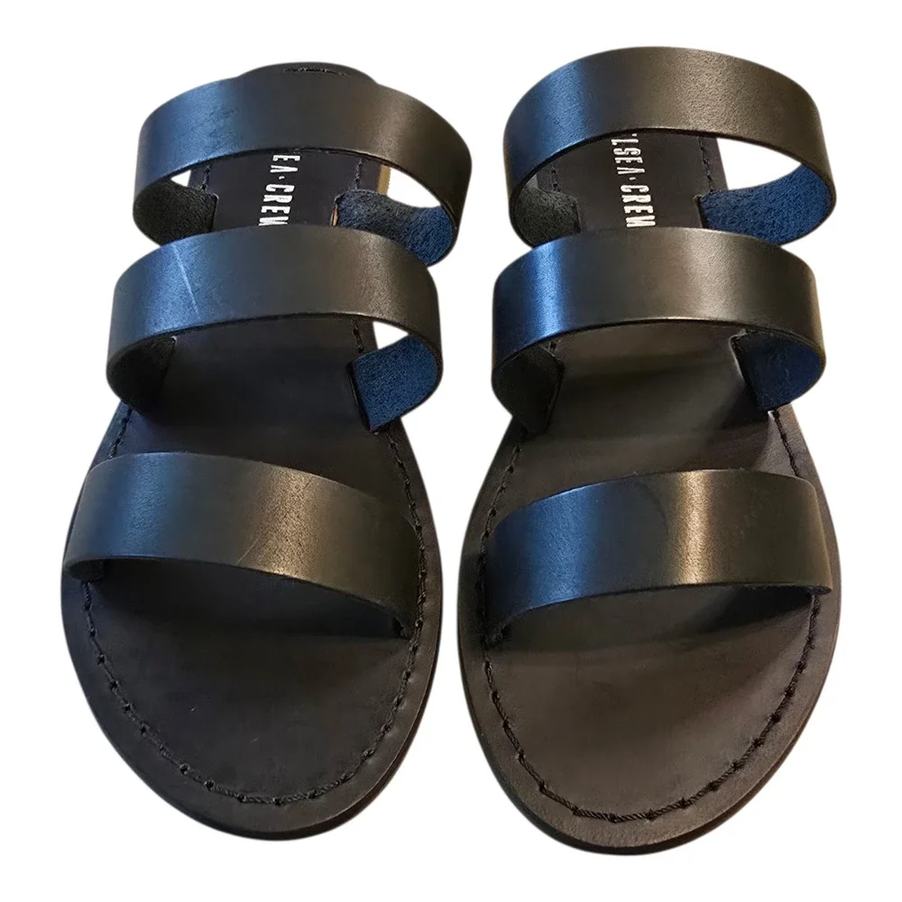 Chelsea Crew Trigg Leather Slide Sandal Womens Size 7 Black Vacation Beach NIB - Picture 2 of 11